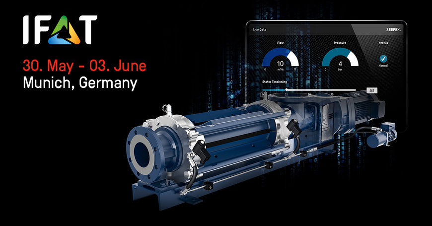 Premiere at IFAT: SEEPEX 4.0 will showcase the world's first automatically adjustable pump. SCT AutoAdjust optimizes stator clamping at the push of a button 